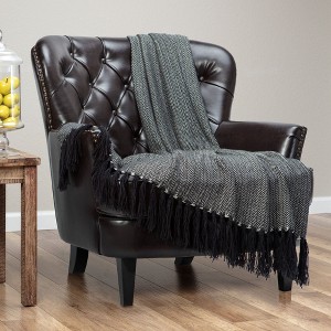 Chanasya Mini Chevron Throw Black White Blanket With Tassels - (50x65 Inches) - 1 of 4