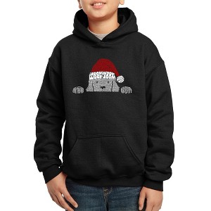 LA Pop Art Christmas Peeking Dog - Boy's Word Art Hooded Sweatshirt - 1 of 4