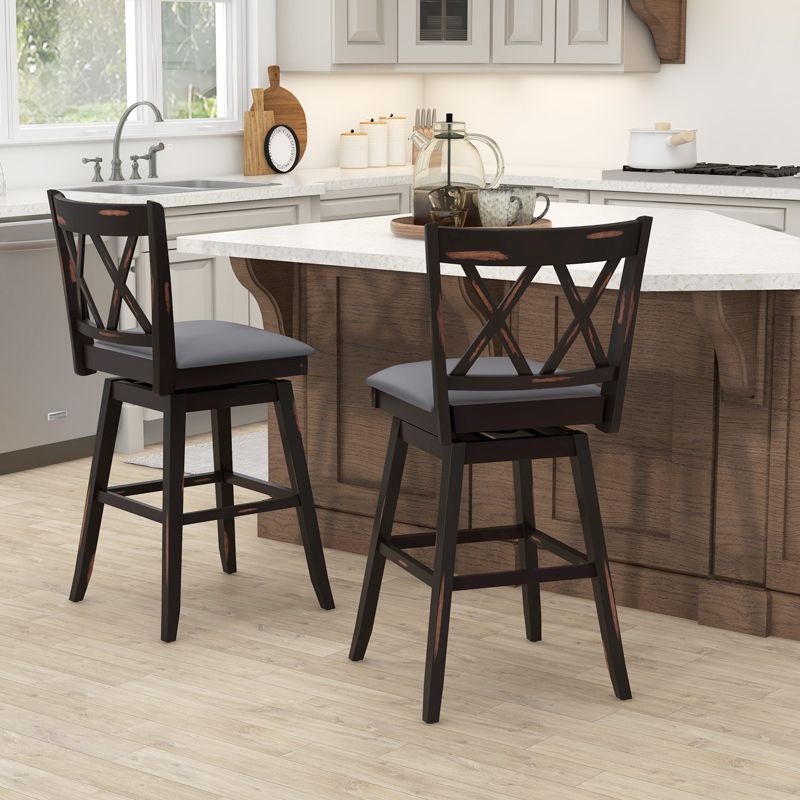 Tangkula Set of 4 Barstools Swivel Bar Height Chairs with Rubber Wood Legs, 2 of 9