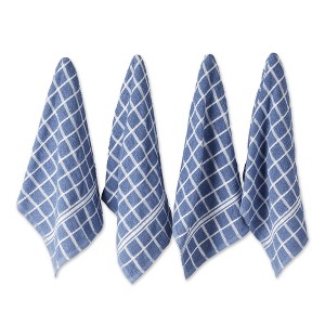 Design Imports Stonewash Blue/White Windowpane Terry Dishtowel Set/4 - 1 of 4