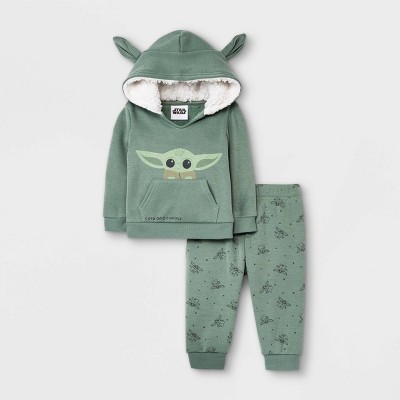Baby Boys' 2pc Star Wars Baby Yoda Fur-Backed Fleece Pullover and Jogger Set - Olive Green 3-6M