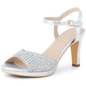 BLISSFUL STEP Women's Rhinestone Chunky Heel Slingback Sandals - 1 of 4