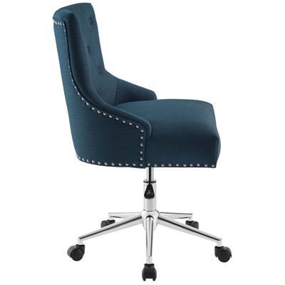 Azure Elegance Tufted Swivel Office Chair with Nailhead Trim