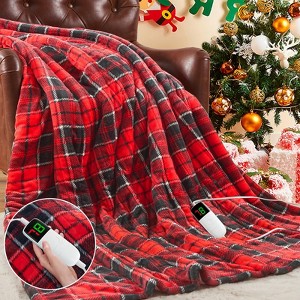 Heated Blanket Electric Queen, Heating Queen with 10 Heats Levels/8 Hours Auto Off, Red Plaid Flannel Blanket Winter Warmer for Adults - 1 of 4