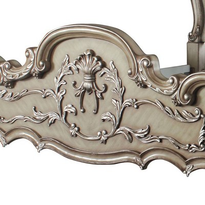 Vintage Bone White California King Bed with Tufted Faux Leather Headboard