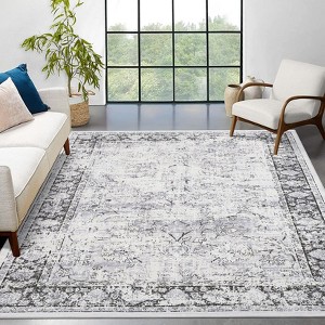 8x10 Rugs Non-Slip ¨C Vintage Distressed Area Rug Ultra-Soft Low Pile Carpet | Machine Washable Grey Floor Cover with TPR Backing - 1 of 4