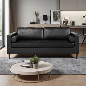 85" PU 3-Seater Sofa with 2 Throw Pillows - 1 of 4