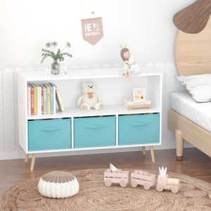 KTMBDW Kids Bookcase with Collapsible Fabric Drawers, Children's Book Display, Toy Storage Cabinet Organizer - 1 of 4