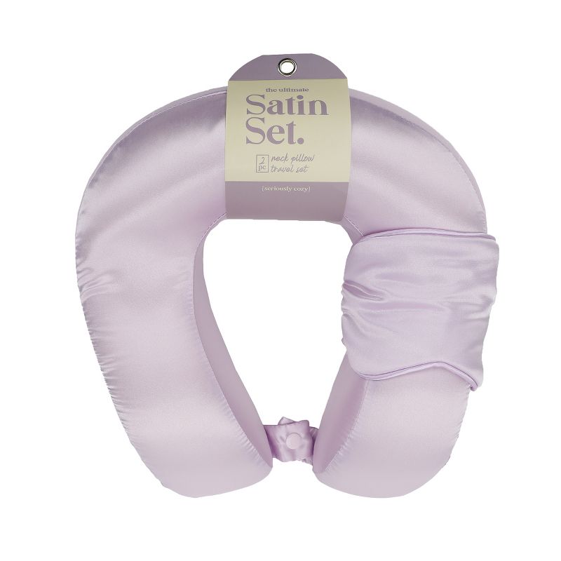 Adult Lavender Poly Satin Neck Pillow and Eye Mask Set, 2 of 6