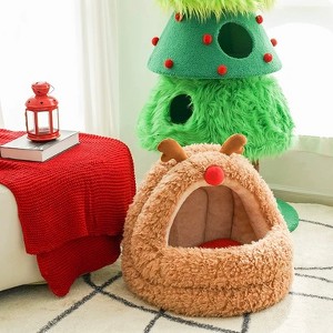 ZEZE Reindeer Yurt Covered Cat Bed-Brown - 1 of 4