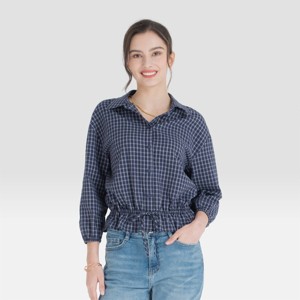 Women's Balloon Long Sleeve Collared Drawstring Waist Button-Down