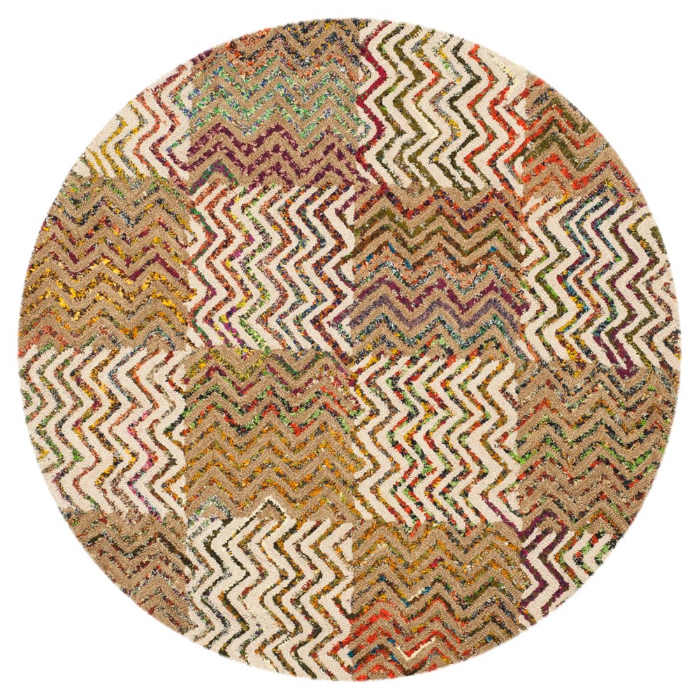 Beige/Brown Abstract Tufted Round Accent Rug - (4' Round) - Safavieh