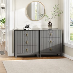 47.2 in Wide 6-Drawer Dresser: Black Mid Century Wooden Chest with Bevel Design, Multi-Use as TV Stand for Bedroom & Living Room - 1 of 4