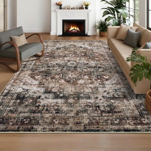 Vintage Distressed Medallion Area Rug - Washable Non-Slip Low Pile Stain Resistant Soft Throw Carpet,Rugs for Living Room, Bedroom, Dining Room - 1 of 4