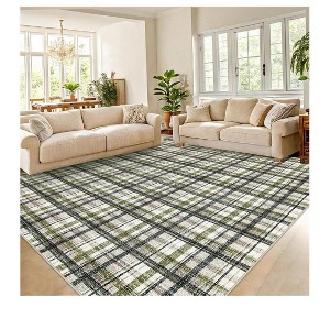 Green-2*6 feet  Modern Plaid Machine Washable Area Rug Non Slip Non Shedding Throw Rugs Stain Resistant Pet Friendly For Bedroom Living Room Low Pile - 1 of 4