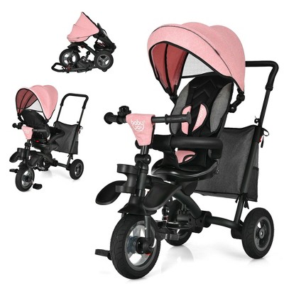 Costway 7-In-1 Kids Baby Tricycle Folding Steer Stroller w/ Rotatable Seat