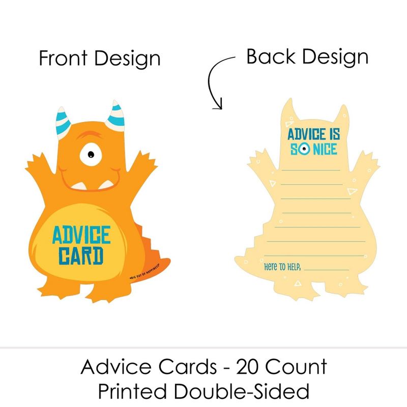 Big Dot of Happiness Monster Bash - Wish Card Little Monster Baby Shower Activities - Shaped Advice Cards Game - Set of 20, 3 of 6