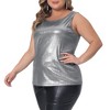 Agnes Orinda Women's Plus Size Shiny Metallic Round Neck Sleeveless Party Tank Tops - 2 of 4