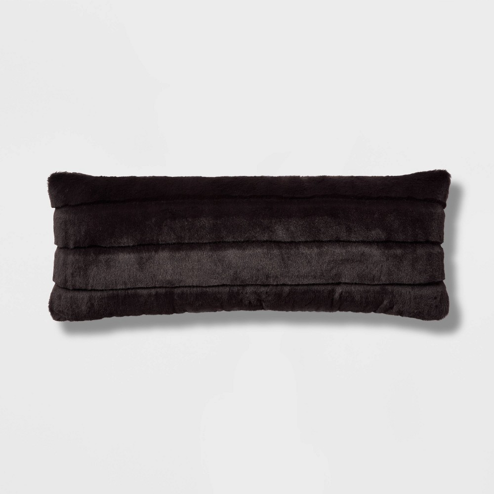 Photos - Pillow Oversized Oblong Faux Fur Channeled Decorative Throw  Black - Thresh