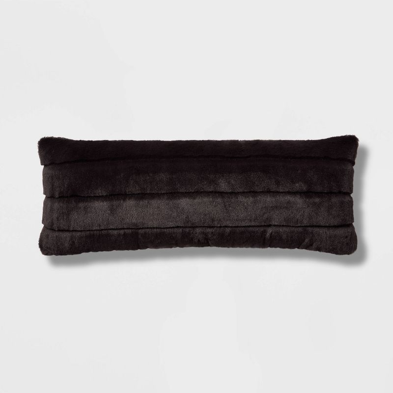 Oversized Oblong Faux Fur Channeled Decorative Throw Pillow - Threshold™, 1 of 9