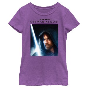Girl's Star Wars: Obi-Wan Kenobi Lightsaber Glow Kenobi Portrait T-Shirt - 1 of 4