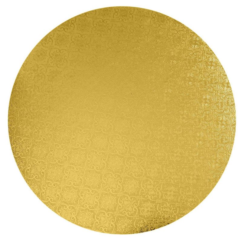 O'Creme Gold Wraparound Cake Pastry Round Drum Board 1/4 Inch Thick, 14 Inch Diameter - Pack of 10, 4 of 10