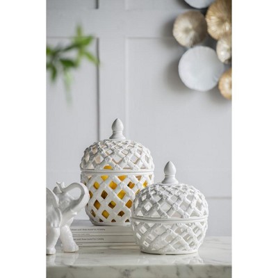 Decorative Canisters, Ceramic Jar With Lid, Open Design, Porcelain Jar, Tabletop Decorative For Home, Apartment