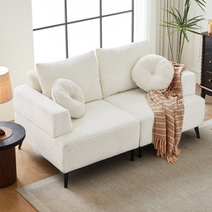 ATJafurn White Corduroy Sectional Sofa Couch Modern Modular Oversized Upholstered Recliner Sleeper with Comfy Pillows and Deep Seat for Living Room - 1 of 4