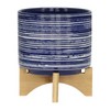 Sagebrook Home 2pc Ceramic Indoor Outdoor Planter Pots with Stands Blue: Hand-Painted, Rust-Resistant, No Drainage Hole - 2 of 4