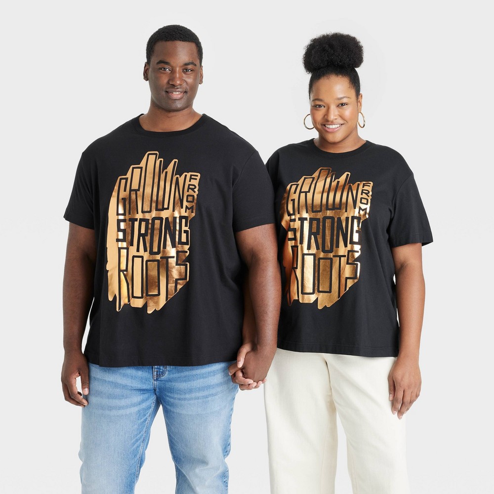 size 2x Black History Month Adult Plus Size Grown From Strong Roots Short Sleeve T-Shirt - Black 2XB