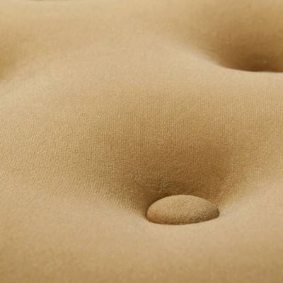 Navy Blue Velvet Tufted Round Ottoman with Fringe