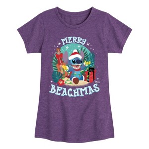 Girls' - Lilo and Stitch - Merry Beachmas Christmas Fitted Short Sleeve Graphic T-Shirt - 1 of 4