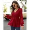 Clearlove Women’s Puff Sleeve Blouse with Peplum Waist V-Neck Ruffle Hem Long Sleeve T-Shirt Flared Cuff Top - 4 of 4