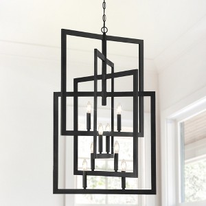 Modern Pendant Light Fixtures,Vintage 8-Light Farmhouse Chandeliers,Rectangle Hanging Island Light High Ceilings for Staircase, Hallway,Foyer - 1 of 4