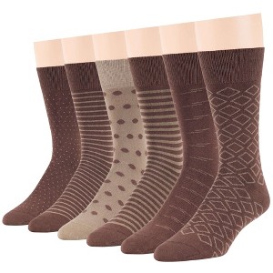 Men Cotton Patterned Dress Sock - 6 Pack - Argyle, Stripe, Dot - Shoe Size 9-12 L - Black, Brown, Navy, Blue | 7BIGSTARS KINGDOM - 1 of 1