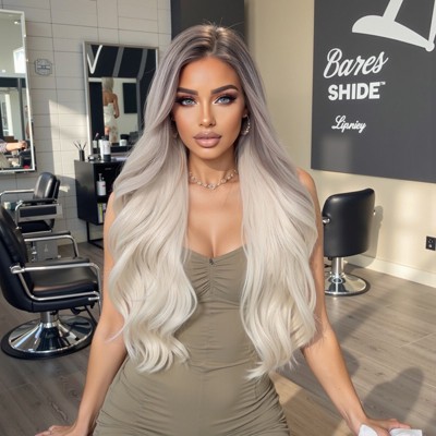 Jessie's Wig 26 Inch Ombre Blonde With Dark Roots Wavy Wig 13x3.5 Synthetic Lace 1 Pc/Pack