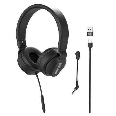 Maxell® HPBMT1 Over-Ear USB-C® Headphones with Detachable Boom Microphone, Black
