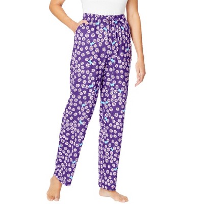 Dreams & Co. Women's Plus Size Knit Sleep Pant, 3x - Plum Burst Daisy  Butterfly : Target