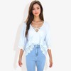 Anna-Kaci Women's Strap V-Neck Detail Crochet Lace Trim Midi Sleeve Blouse - 2 of 4