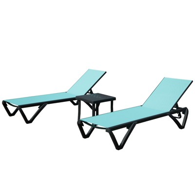 Maggift Patio Chaise Lounges Outdoor Lounger Sunbathe Chair with Arms, with Table, for Patio, Garden, Beach，Portable，Green，64.41"*26.69"*35.43"