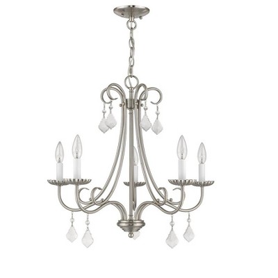 Elegant Brushed Nickel 5-Light Chandelier with Crystal Teardrops