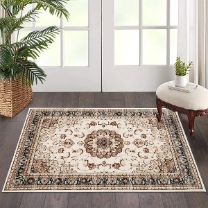 Whizmax Floral Print Beige Area Rugs --Washable Boho Rug, Non Slip Carpet,Soft Low-Pile Rug - 1 of 4