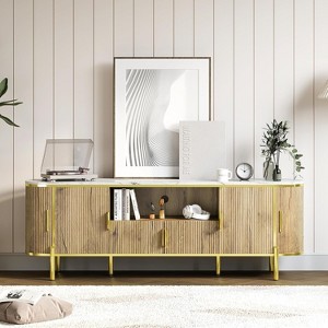 70in Fluted TV Stand Fits TVs up to 80", Luxury Media TV Console with Curved Profile Sliding Doors and Faux Marble Top Adjustable Shelves - 1 of 4