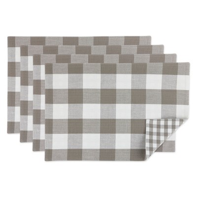 DII Buffalo Check Placemat Set 4 Piece, Gray, 13x19"