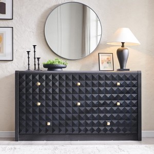 SinCiDo 8 Drawer Dresser for Bedroom, 56" Wide Mid Century Modern Dresser, Wood Chest of Dressers with Diamond Panel Decoration - 1 of 4