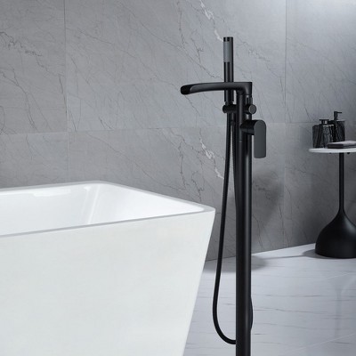 Matte Black Stainless Steel Freestanding Tub Faucet with Hand Shower