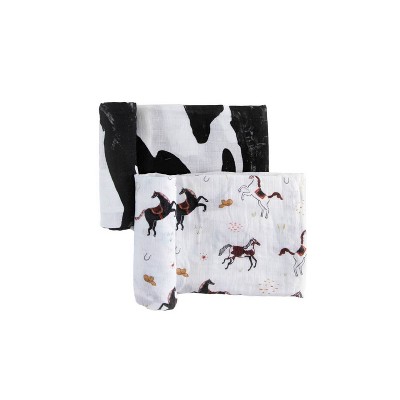 Image of Red Rovr Organic Cotton Muslin Swaddle Blanket - Howdy Horse - 2pk