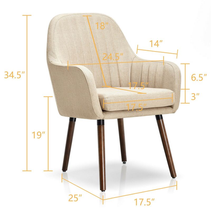 Costway Set of 2 Accent Chairs Fabric Upholstered Armchairs w/Wooden Legs Beige/Gray, 3 of 11
