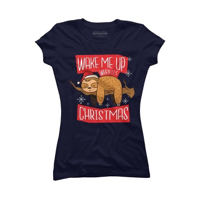 Junior's Design By Humans Christmas sloth By ArtStyleAlice T-Shirt