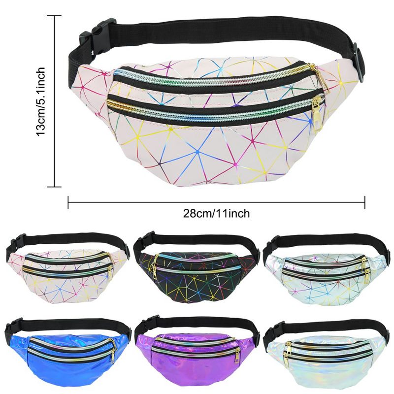 6pcs Waist Bag Pu Leather Outdoor Fashion Colorful Sports Multi-layer Fanny Pack For Traveling Running Partying, 2 of 7